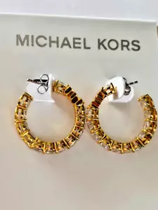 MICHAEL KORS GOLDTONE 25MM CRYSTAL PAVE HUGGIE HOOP EARRINGS - Picture 1 of 4