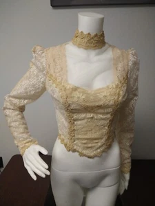 Vintage HANDMADE Spitzenbluse Gr. S viktorianisch Baumwollmischung Stickerei Cottagecore crop - Bild 1 von 16