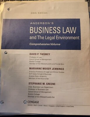 24th edition Anderson’s Business Law and the Legal Environment Looseleaf w/ CODE - Image 1 of 3