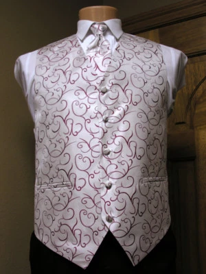 Vest Burgundy Regal Full Back Neck and bow Tie Scroll Tuxedo Wedding Prom - Image 1 of 3