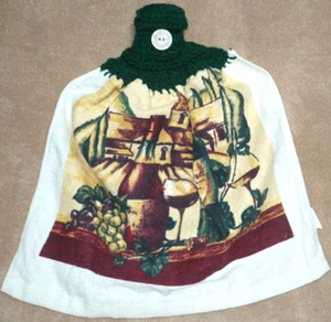 1 Crochet Top Hanging Kitchen Towel Fruit Grapes Wine Old World, Single green ya - Picture 1 of 1