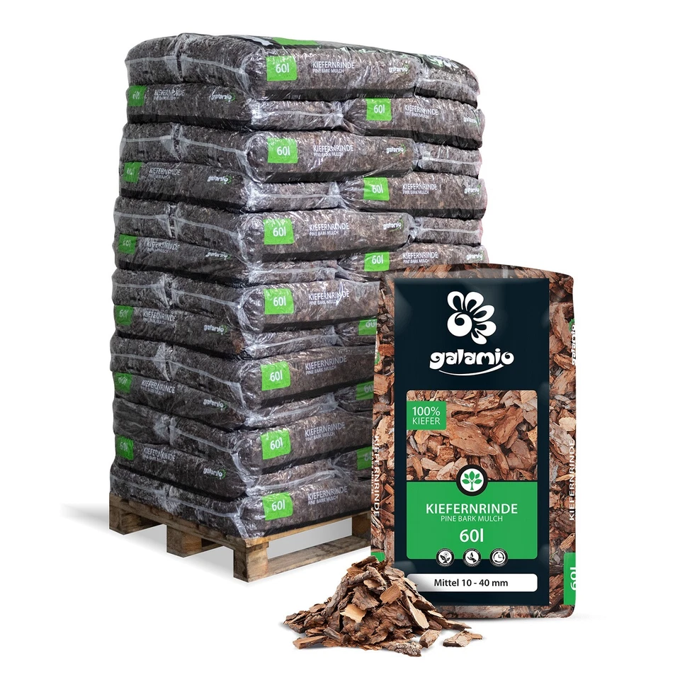 GALAMIO Palette 39×60 l 2340 l Rindenmulch mittel 10–40 mm – Garten | Deko Häcksel