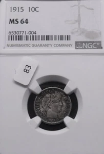 1915 P BARBER DIME NGC CERTIFIED MS64 WITH RAINBOW TONING BEAUTIFUL COIN - Picture 1 of 2