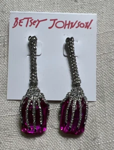 NWT Betsey Johnson RICH WITCH HANGING HANDS Silver Tone Stone Gem Drop Earrings - Bild 1 von 2