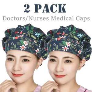 2 PCS Flowers Animal Pattern Cap Bouffant Hat/Cap Adjustable One size Cute Hats - Picture 1 of 26