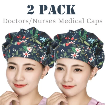 2 PCS Flowers Animal Pattern Cap Bouffant Hat/Cap Adjustable One size Cute Hats - Image 1 of 4