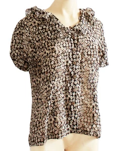 Frilly Semi-Trasparente Morbido Donna Camicia Taglia 12 S Tasto Giù Manica Corta - Foto 1 di 3