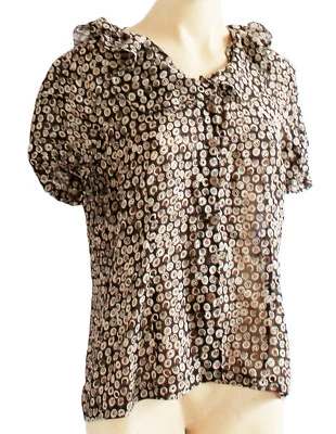 Frilly Semi-Trasparente Morbido Donna Camicia Taglia 12 S Tasto Giù Manica Corta - Immagine 1 di 3