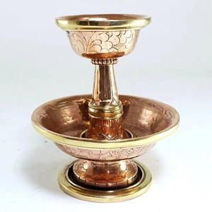 Copper Serkyem Bowls Golden Drink Offering Water Tibetan Tea Buddhist Nepali - Picture 1 of 5