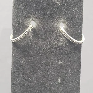 "Pendientes colgantes de aro huggie tono plateado retro mediados de siglo moderno perforación boho .7" - Imagen 1 de 9