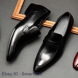 New Men's British Leather Pointed Toe Formal Shoes Fashion Korean Cowhide Shoes - Picture 1 of 27