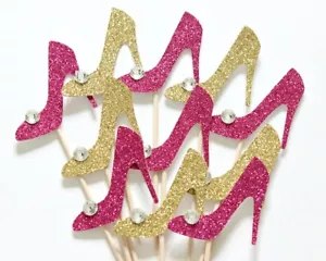 12 Crystal Stiletto Shoe Cupcake Toppers Hen Party Cake Bachelorette Favours - Picture 1 of 10