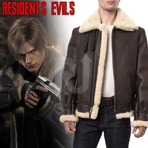 Leon Kennedy Jacket Resident' Evil Men Genuine Leather Winters Bomber Fur Jacket - Picture 1 of 6