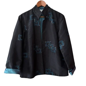 Chaqueta Grace Chuang Ropa de Noche Cuello Alto Lentejuelas Negra Azul Aqua Talla XL - Imagen 1 de 5