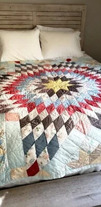 VINTAGE HAND MADE QUILT 87 x 60 STARBURST PATTERN - Picture 1 of 11