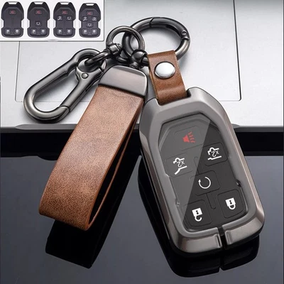 For GMC Sierra Terrain Yukon Tahoe Zinc Alloy Leather Remote Key Fob Case Cover - Image 1 of 4