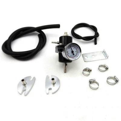 Adjustable 0-140PSI Fuel Pressure Regulator Parts Kit +Oil Gauge+Oil Hose Black - Image 1 of 4