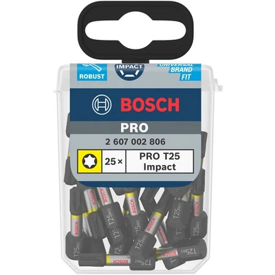 Bosch PRO Impact Screwdriver Bit T25 × 25mm Pack of 25 1/4" Hex 2607002806 - Image 1 of 3