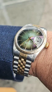Vintage Rolex Datejust 16013 Olive Green 2-Tone Dial Men's Automatic Watch 1984 - Picture 1 of 24