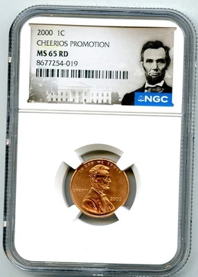 2000 US MINT CENT CHEERIOS PROMOTION NGC MS65 RD LINCOLN PENNY W/ OGP - Image 1 of 4