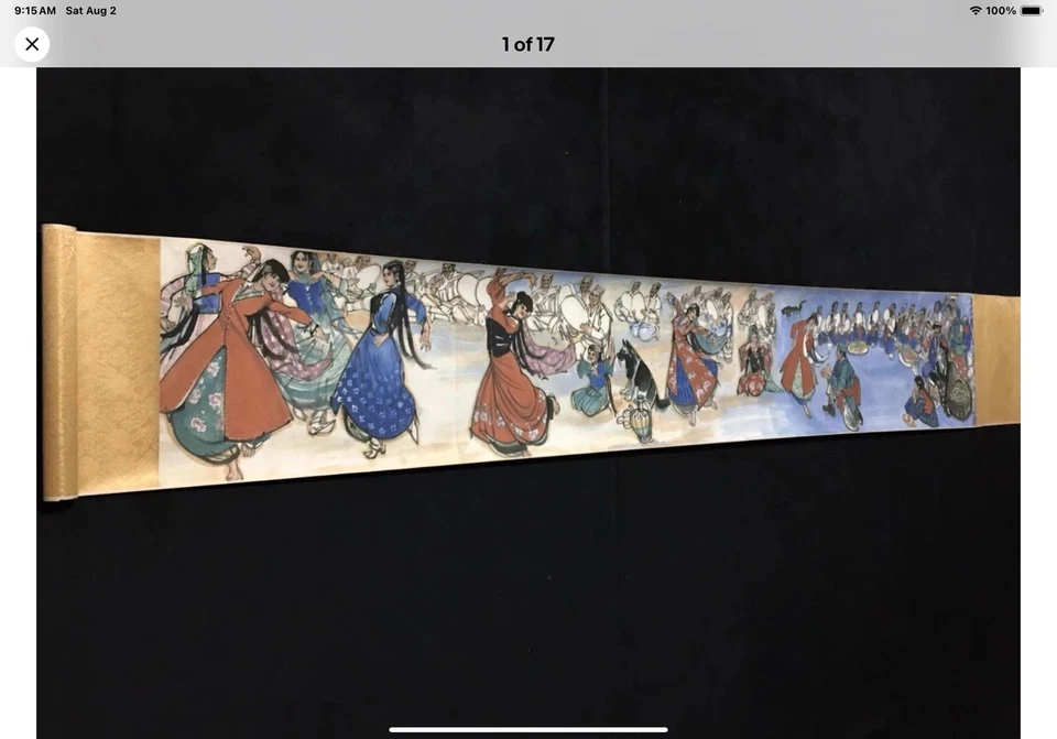 Old Chinese Long painting scroll With Wooden Box Dancers By Shi Guoliang — 第 1/4 张图片