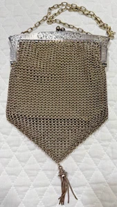Antique German 1920's VINTAGE Silver Mesh Purse Unique Design W/Tassel and Lined - Picture 1 of 7