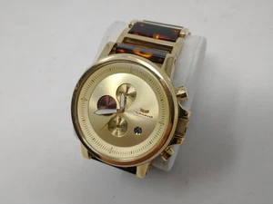 Orologio Cronografo Vestal Designer Plexi Tartaruga Cinturino Acetato Oro 100 M - Foto 1 di 8