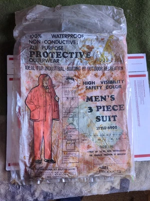 Dur-Abel Raincoat Rain Gear 3pc Coat & Pants Orange PVC/Poly Mens XL NOS New  - Image 1 of 4