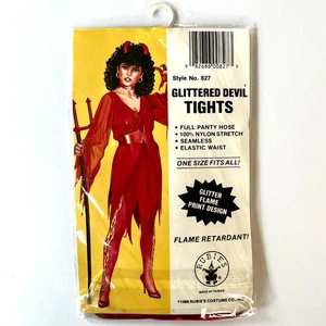 Vtg 1989 RUBIE'S Costume Glittered Devil Tights Halloween Flames NOS NIP 80's - Picture 1 of 10
