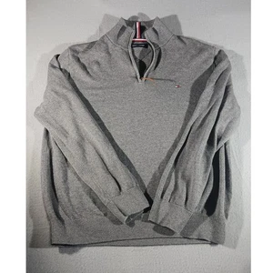 Tommy Hilfiger Para Hombres Gris L Cuarto Cremallera Algodón Suéter Pullover Bandera Logo Clásico - Imagen 1 de 7