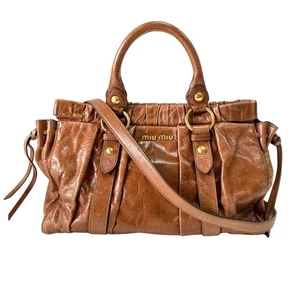 MIU MIU Vitello Bauletto Brown Leather Handle/Shoulder Bag - Picture 1 of 19
