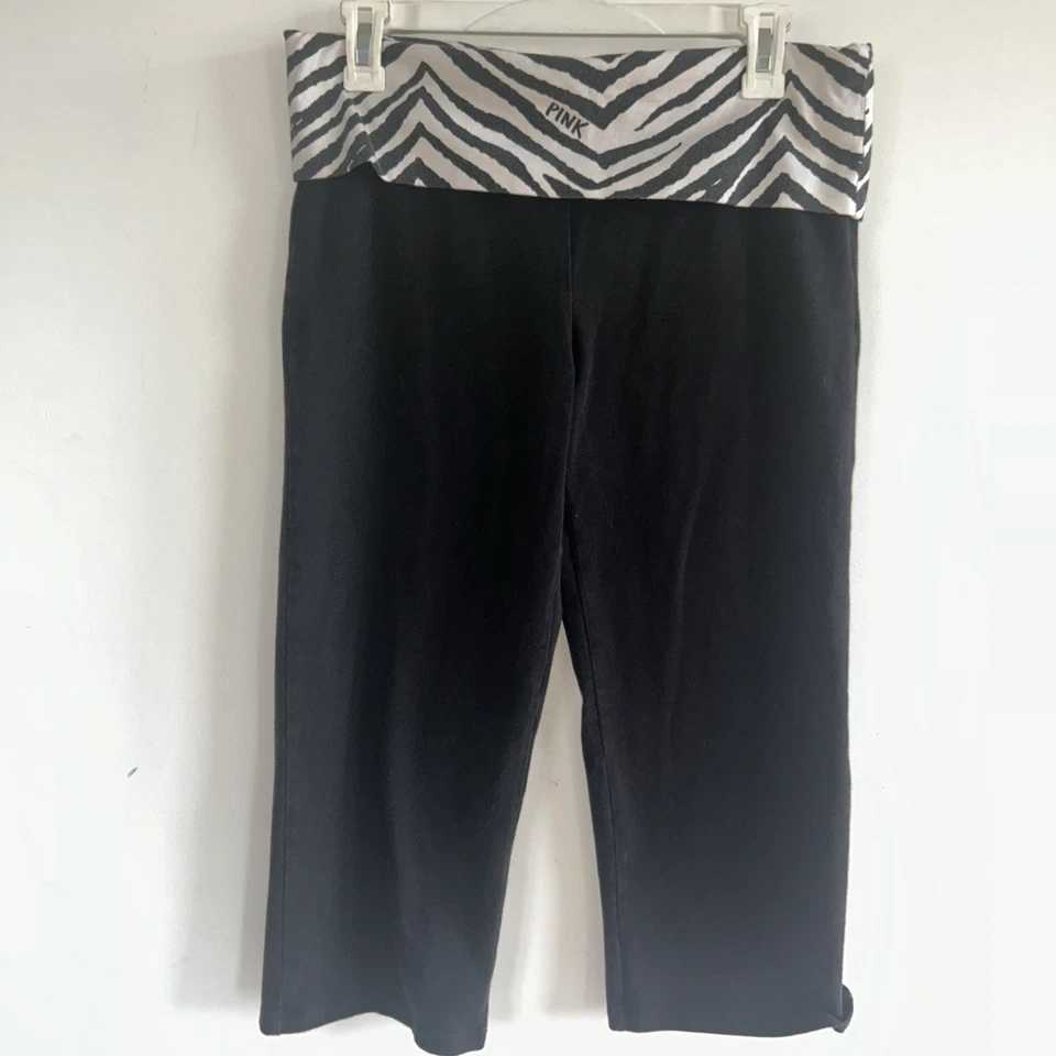Pink Victorias Secret Y2K Fold over yoga Capri Pants Leggings Zebra L Large VS - Image 1 of 4