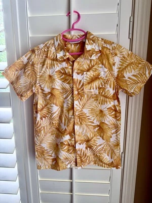 Camisa hawaiana Janie & Jack Boys talla 8 amarilla hoja de palma - Top de algodón con botones Foto 1 de 4