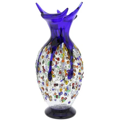 GlassOfVenice Murano Glass Millefiori Art Glass Spiky Amphora Vase - Blue - Image 1 of 4