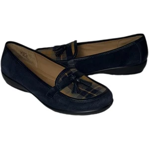 Hotter Halbschuhe Damengröße 8 Alice Leder Slipper marineblau kariert - Bild 1 von 15