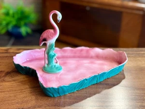 Vintage WILL GEORGE firmato stagno base lago con set statuina fenicottero senza marchio MCM - Foto 1 di 18