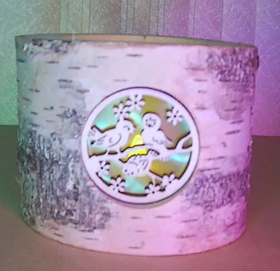 Birch Wood Trunk Tealight Candle Holder with Woodland Silhouettes 3.5x4.5 - Image 1 of 4