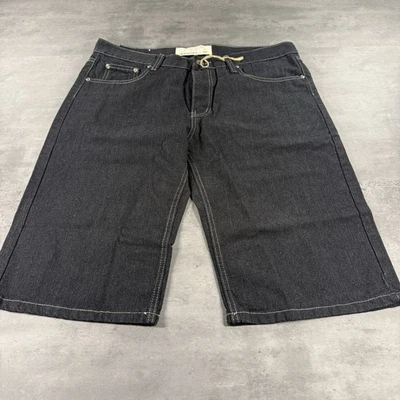 Pantalones Cortos de Jean Ecko Unltd Hombres 34 36x15 Negro Oscuro Crudo Pantalones Cortos Patinador Punk Grunge Gótico Foto 1 de 4