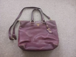 Prada Burgundy Vitello Daino Pebbled Leather Purse 15x12x5 Crossbody Handbag - Picture 1 of 9