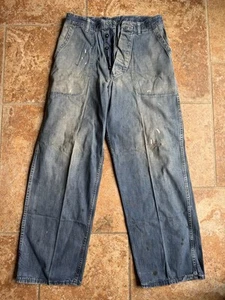 Vintage USN Navy Denim Jeans 1950s WWI Flare 28x28 Slant Pocket Button Fly VTG - Picture 1 of 18