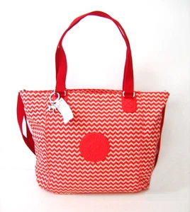 NWT Kipling Shopper Combo S Tote Bag With Mental Monkey Chevron Red C - Picture 1 of 12