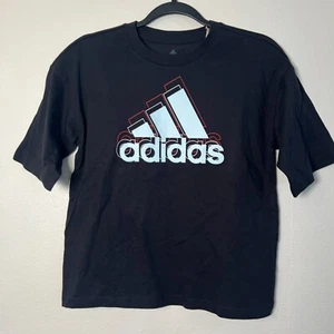 Adidas Women’s XS Loose Fit Logo Tee NWT – Black Sky Blue Red Athletic Shirt - Picture 1 of 11