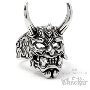 Ring mit japanischem Oni Dämon Teufel Geist Edelstahl Maske Tattoo Herrenschmuck - Bild 1 von 5