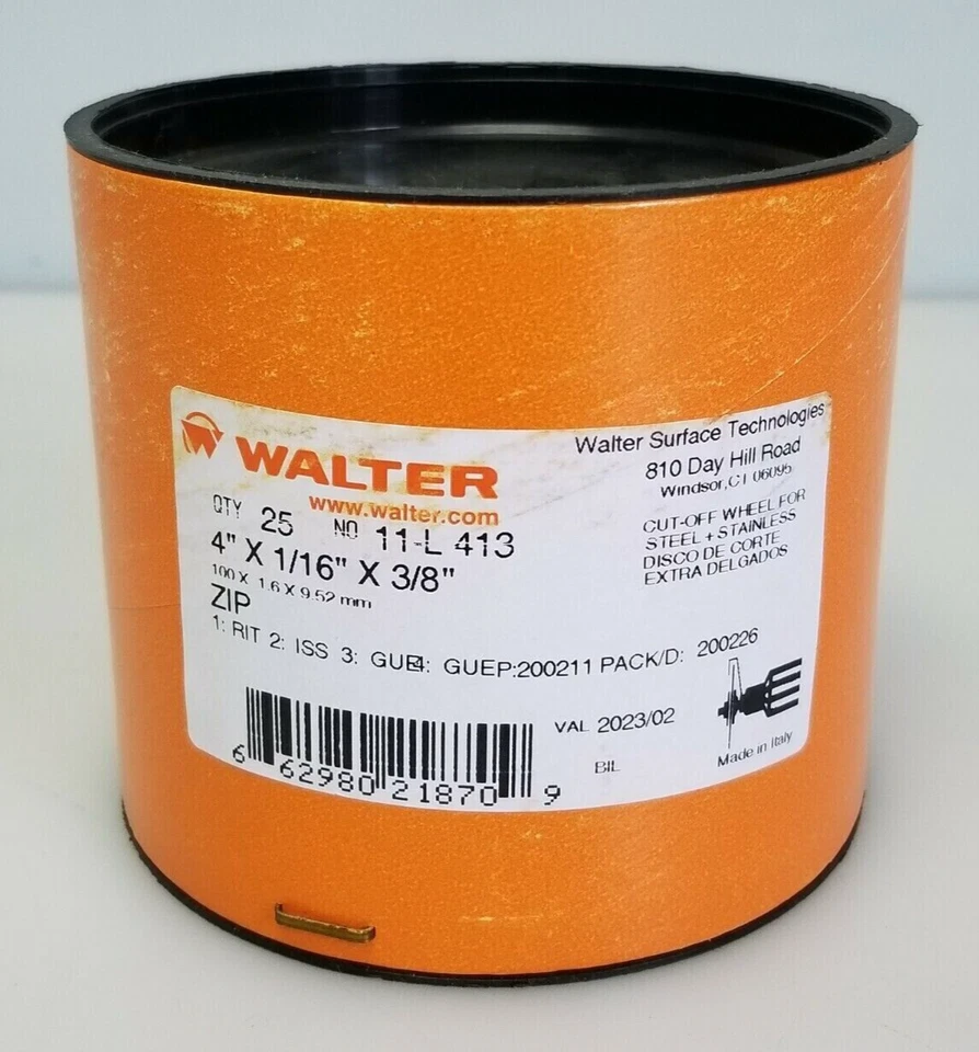 Walter 11L413 4x1/16x3/8 ZIP Steel and Stainless Cut-Off Wheels Grit A24 25 Pack - Image 1 of 1