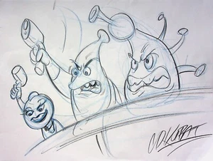OZZY & DRIX TV 2002 Firmado por DAN KUBAT Dibujado a Mano Diseño de Personajes Arte de Escena - Imagen 1 de 2
