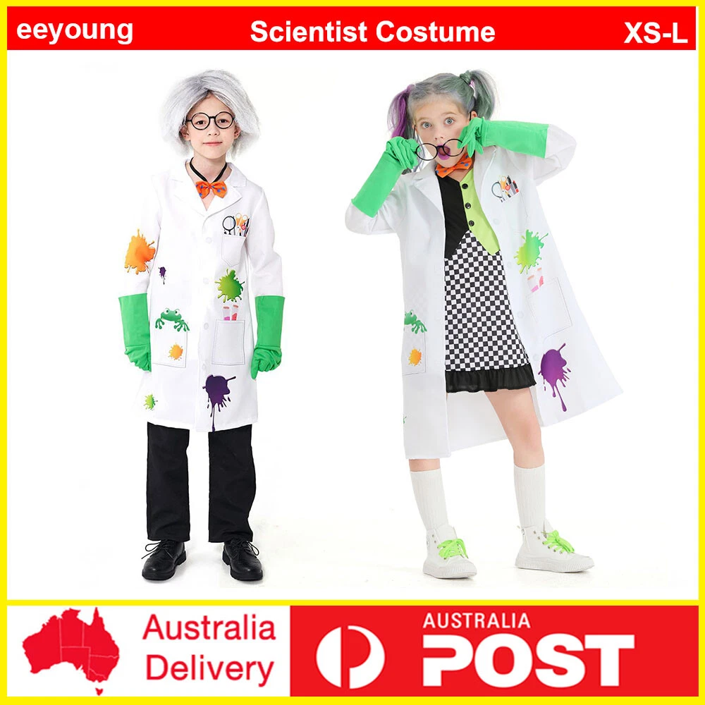 Haysandy Disfraz de Científico Loco para Niños Peluca de Científico Loco de Halloween Bata de