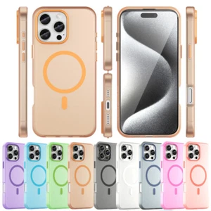 Magnetic Soft Rubber Silicone TPU Frosted Case Cover for iPhone Apple 16 15 Pro - Picture 1 of 19