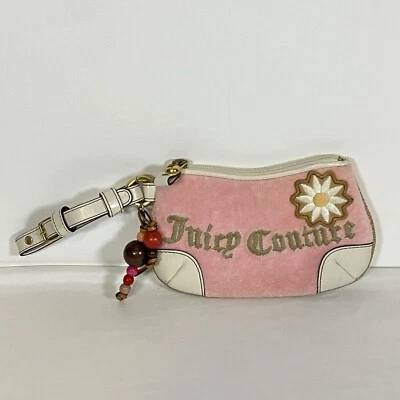 Juicy Couture Muñequera Terciopelo Muestra Bolso sin asas Cremallera Cuero Floral Cyber Y2K Rosa Foto 1 de 4