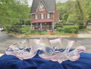 Vintage Mikasa Rosella 11.25” Frosted Pink Glass Petal Double Serving Bowl - Picture 1 of 8
