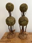 Pair of Green Moss 2 Ball 21" Topiaries With Burlap Covered Bases